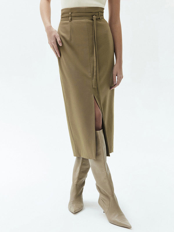 Bağcıklı Yırtmaçlı Midi Etek