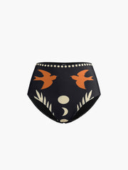 Kuş Desenli Asimetrik Yaka Bikini Takımı