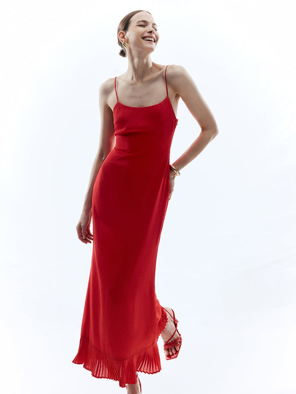 Sırtı Açık Kolsuz Düz Uzun Elbise