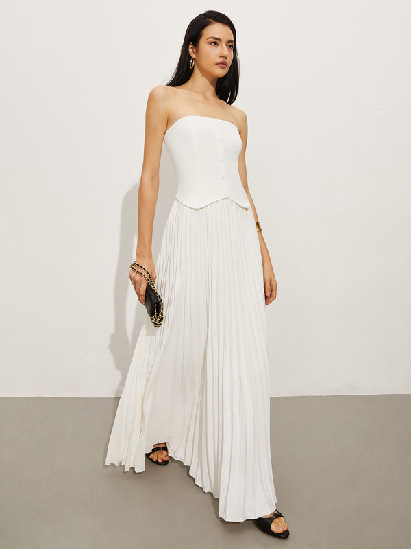 Omuzları Açık Pileli Elbise