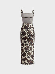 Sırtı Açık Baskılı Fermuarlı Elbise