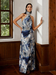 Love Era Batik Saten Askılı Uzun Elbise