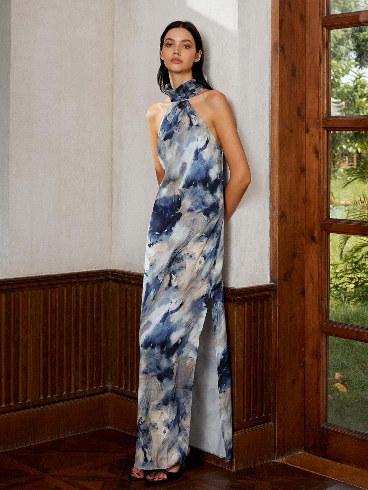 Love Era Batik Saten Askılı Uzun Elbise