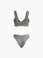 Düğümlü Çizgili Örgü Bikini Takımı