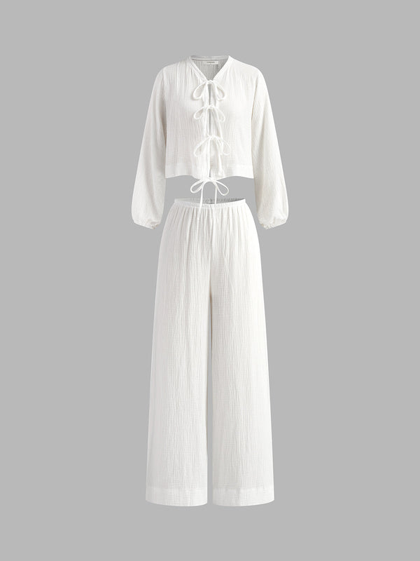 Pamuklu Ön Bağlamalı Pantolon Takımı