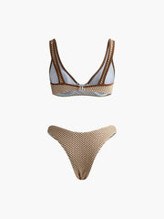 Kontrast Bağlamalı Ekose Bikini Takımı