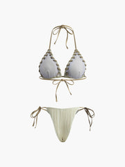 Grommet Bağcıklı Büzgülü Bikini Takımı