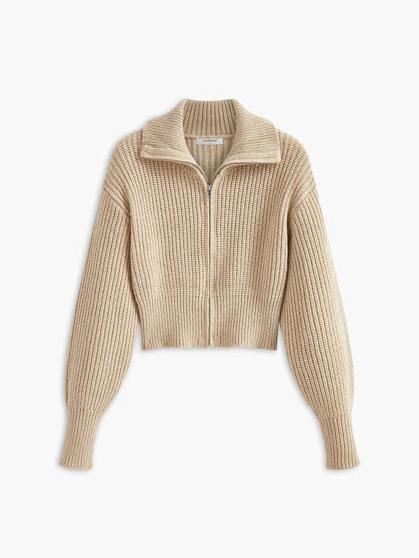 Ribanalı Fermuarlı Yaka Hırka