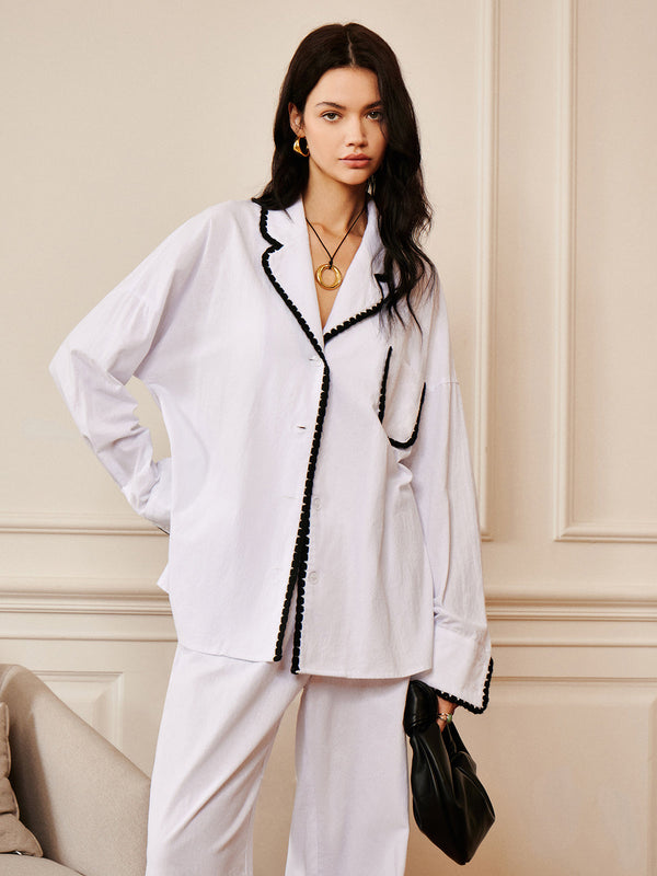 Saf Pamuklu Kontrast Yakalı Gömlek