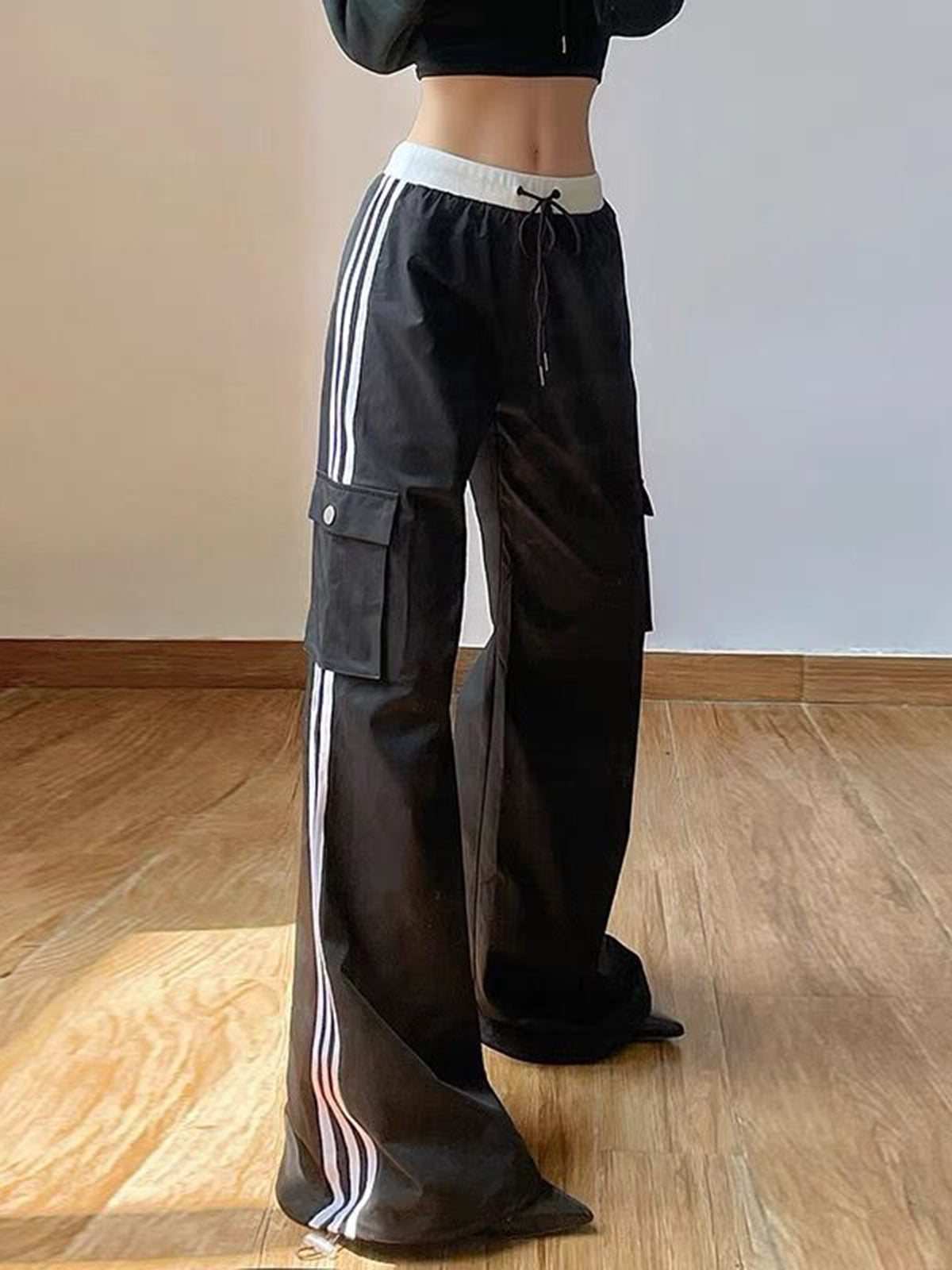 Çizgili Patchwork Bağcıklı Pantolon