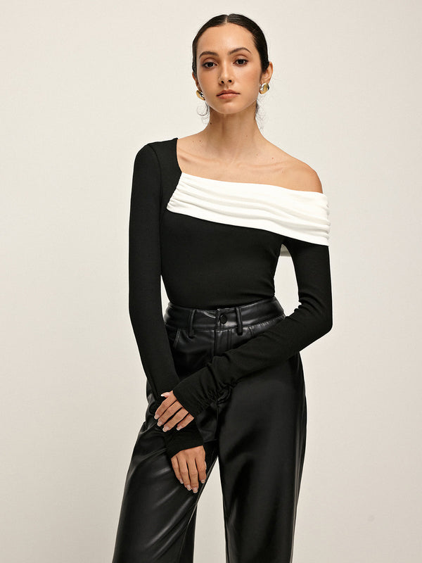 Soğuk Omuz Patchwork Pileli Eşofman