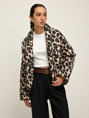 Leopar Desenli Yaka Kışlık Mont