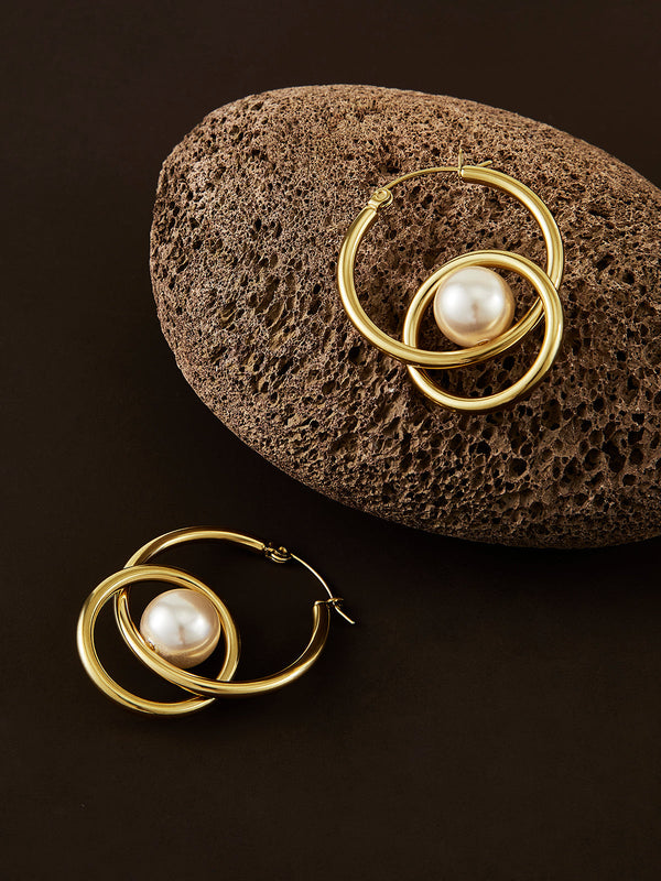 Çift Halka İnci Damla Küpeler