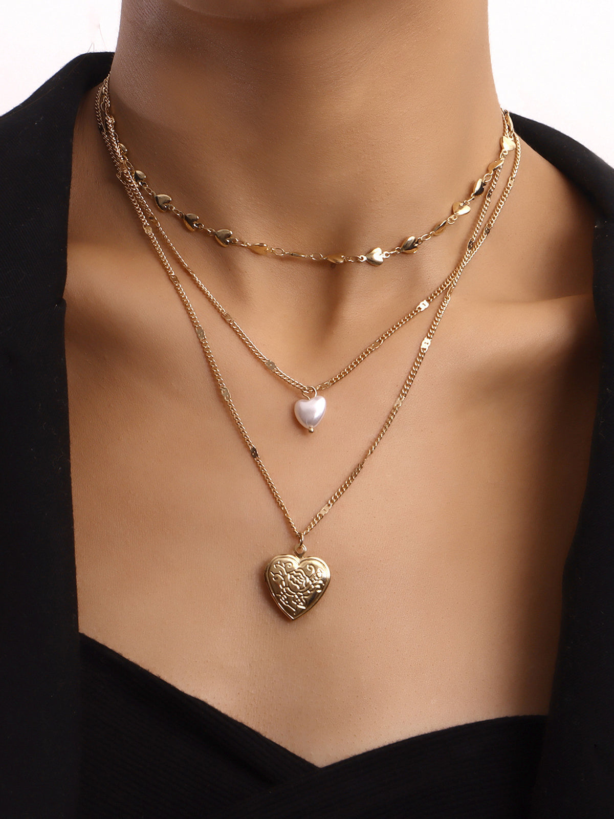 Üç Katmanlı Kalp Charm Kolye