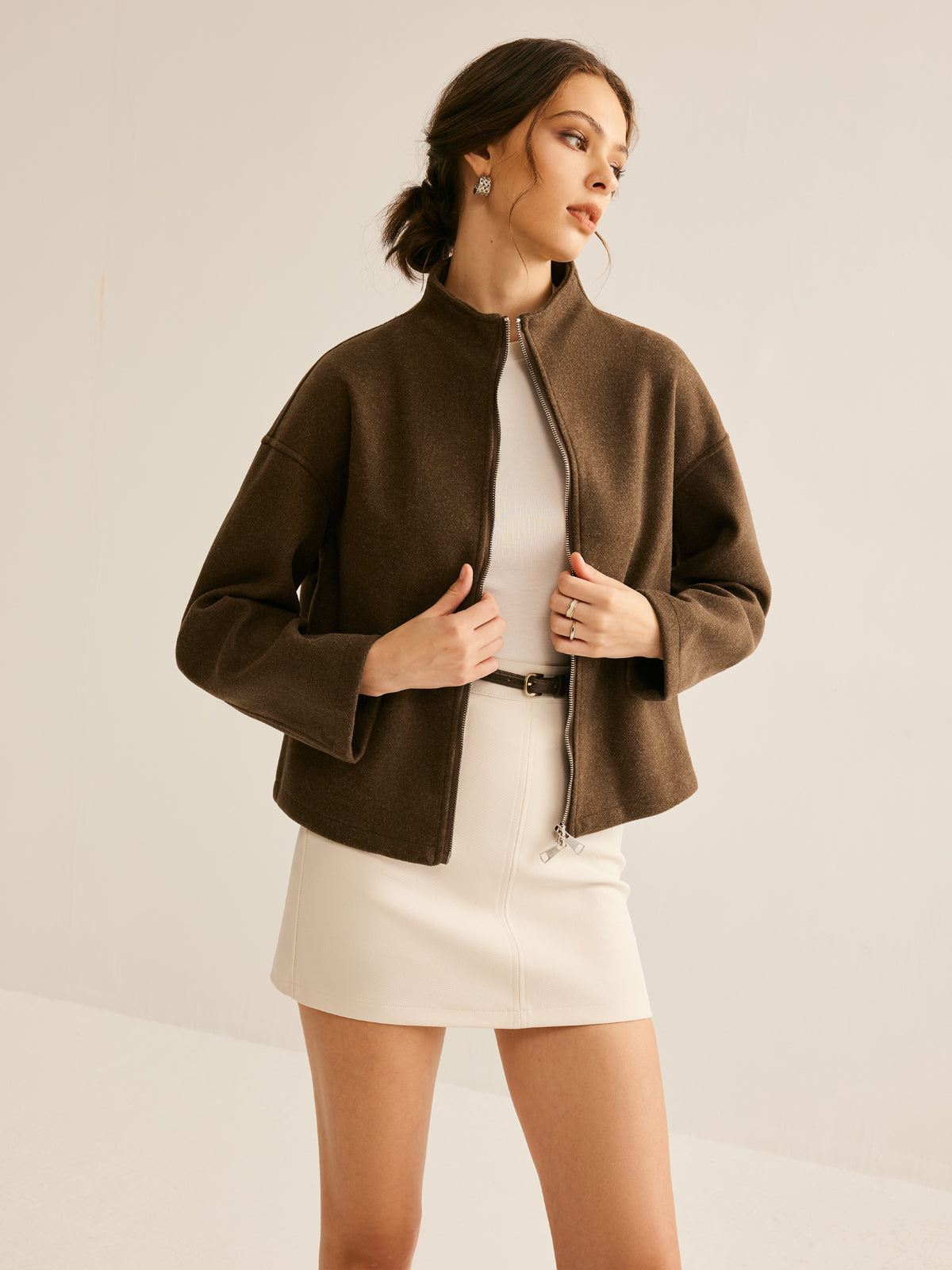Tweed Çift Fermuarlı Mont