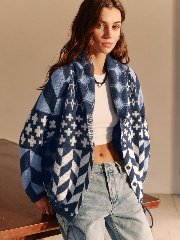 Bohem Baskılı Yakalı Hırka