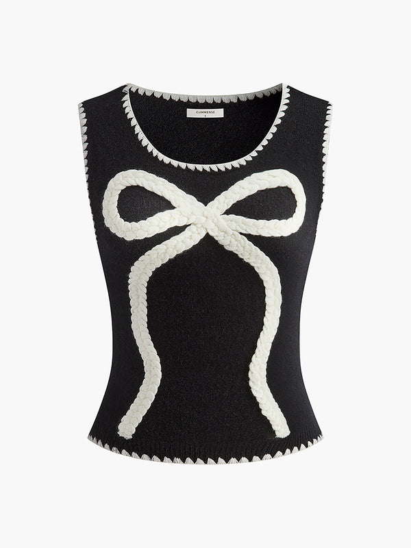 Kontrast Kenarlı Fiyonklu Kazak Yelek