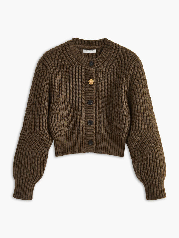 Yuvarlak Yaka Metal Detaylı Kısa Hırka