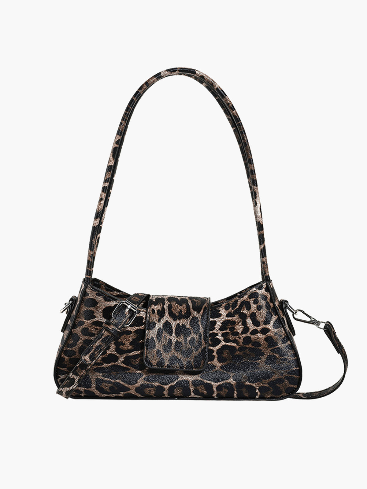 Leopar Desenli Tokalı Kapaklı Koltuk Altı Çantası