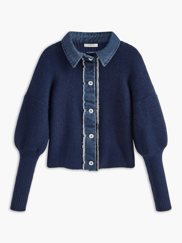 Panel Göğüslü Esnek Yaka Örgü Üst