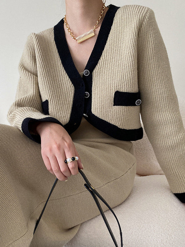 Eğlence Kontrast Kesim Örme Etek Takımı