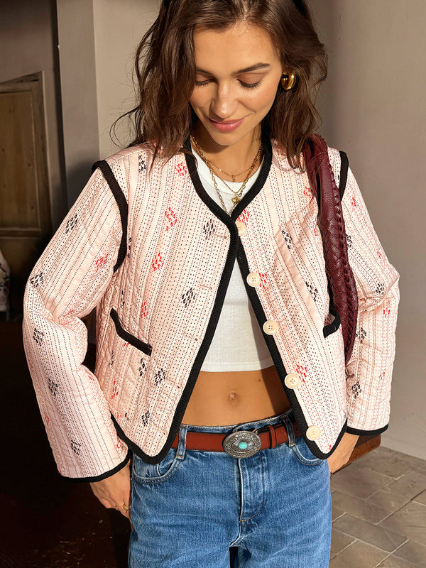 Bohem Kontrast Kenarlı Kısa Ceket