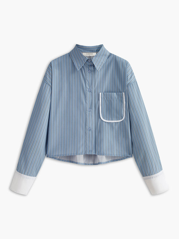 Kontrast Manşetli Çizgili Polo Tişört