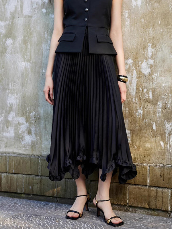 Marul Kenarlı Pileli Midi Etek