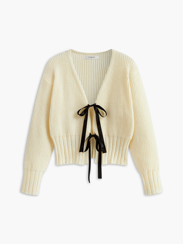 V Yaka Fiyonklu Kaburgalı Hırka