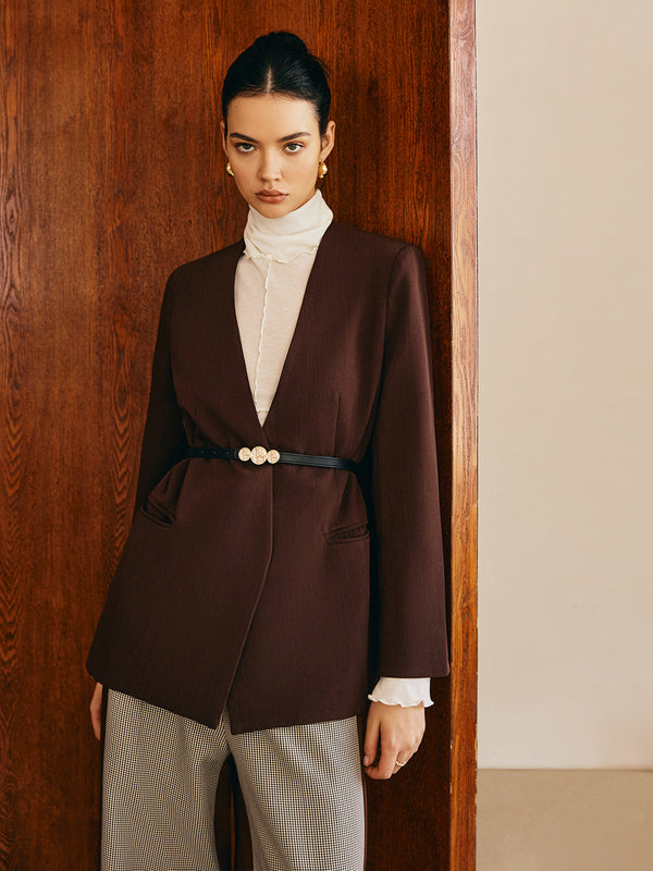 Kemersiz Kullanışlı V Yaka Blazer