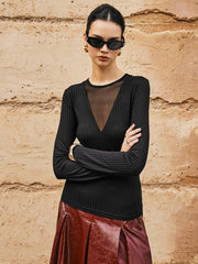 Ribbed Panel Şeffaf Tişört