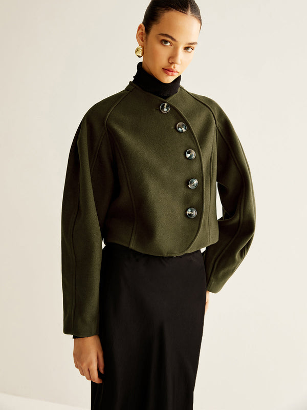 Asimetrik Düğmeli Kırpılmış Tüvit Ceket