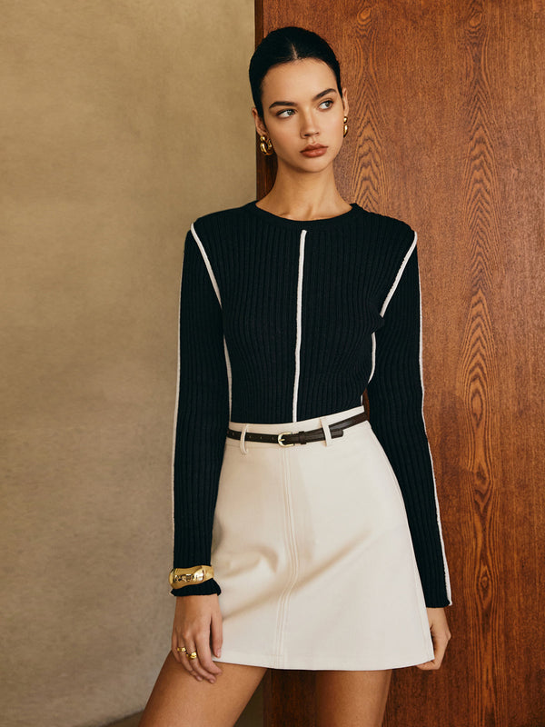 Kontrast Şeritli İnce Örgü Üst