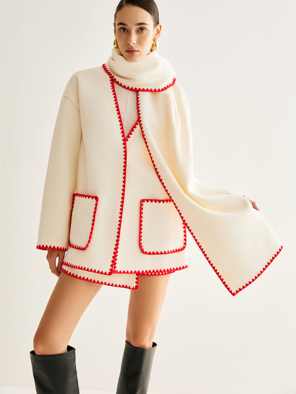 İşlemeli Tweed Ceket Ve Eşleşen Eşarp