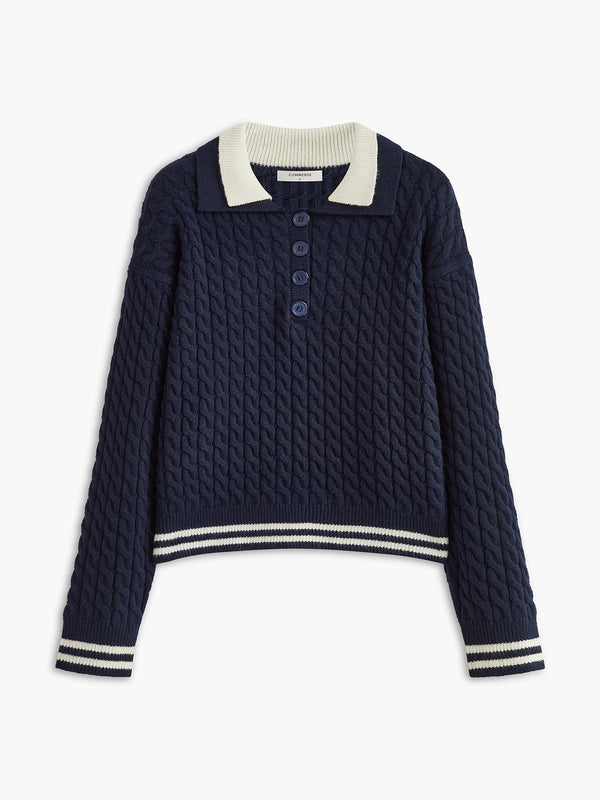 Kontrast Bağlama Düğmeli Örgü Üst