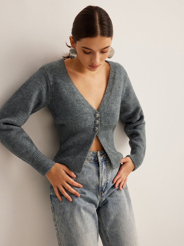 V Yakalı Ribanalı İnce Hırka