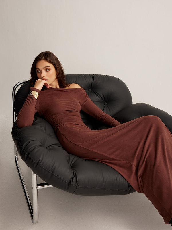 Asimetrik Yaka İnce Jersey Etek Takımı