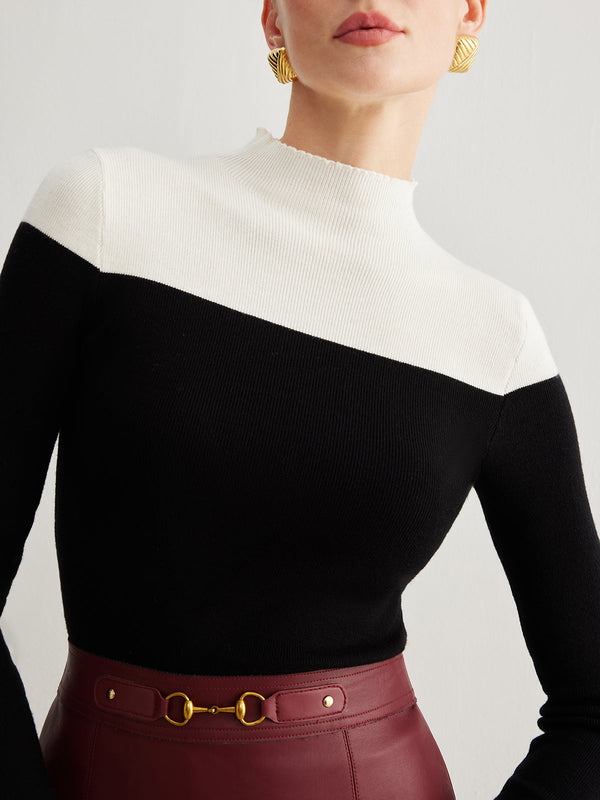 Yün Karışımlı Renk Bloklu Örgü Üst