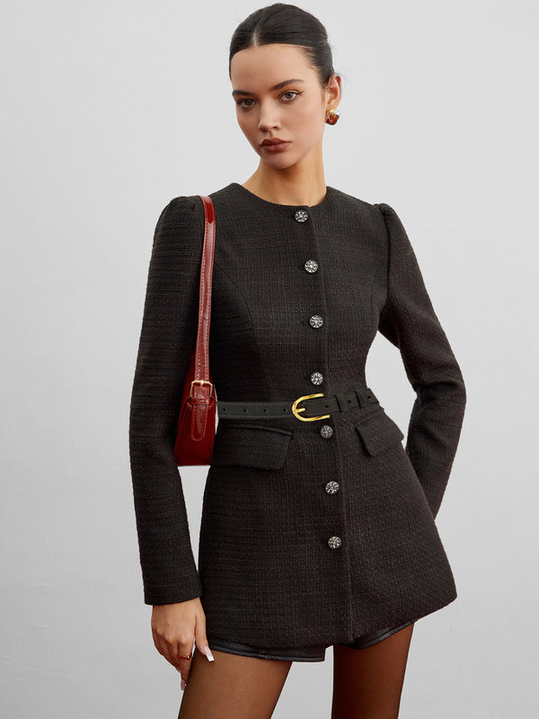 Kemersiz Şık Düğmeli Tüvit Blazer