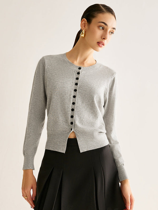 Düğmeli Yırtmaçlı Forma Hırka