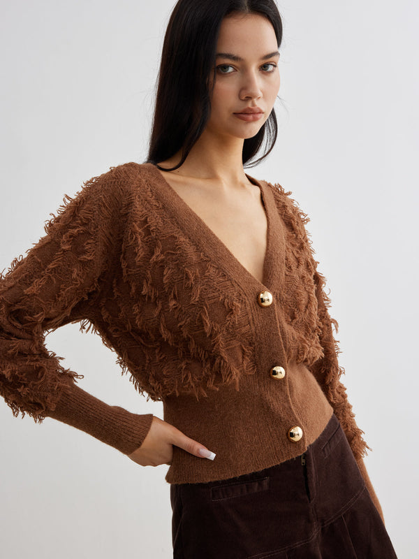 Ham Etek Ucu Düğmeli Büzgülü Hırka