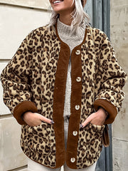Kontrast Kesim Minky Leopar Ceket