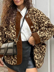 Kontrast Kesim Minky Leopar Ceket
