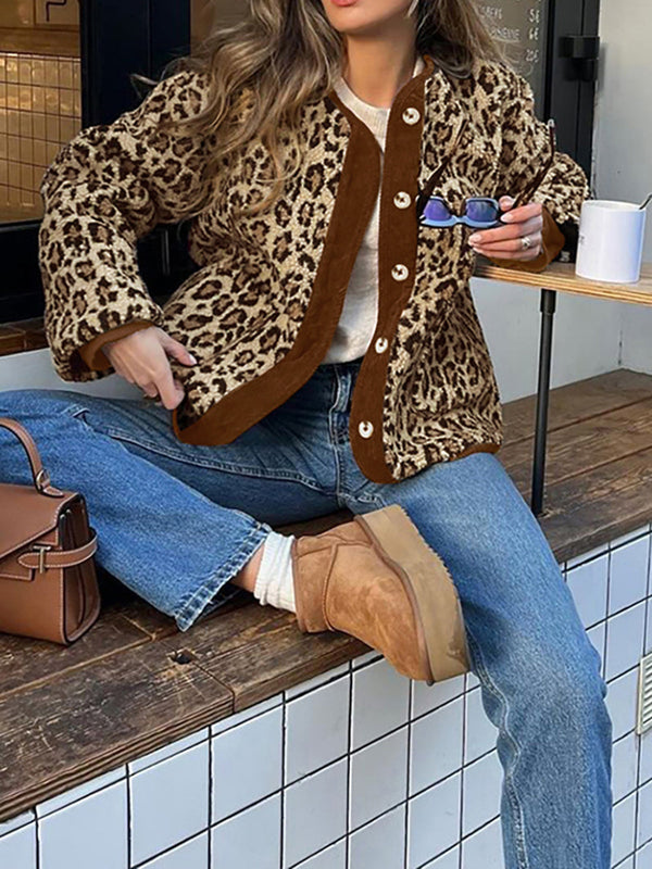 Kontrast Kesim Minky Leopar Ceket