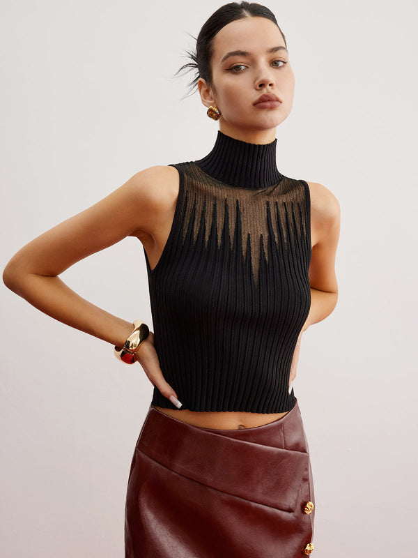 Kırpılmış Şeffaf Panel Kazak Yelek