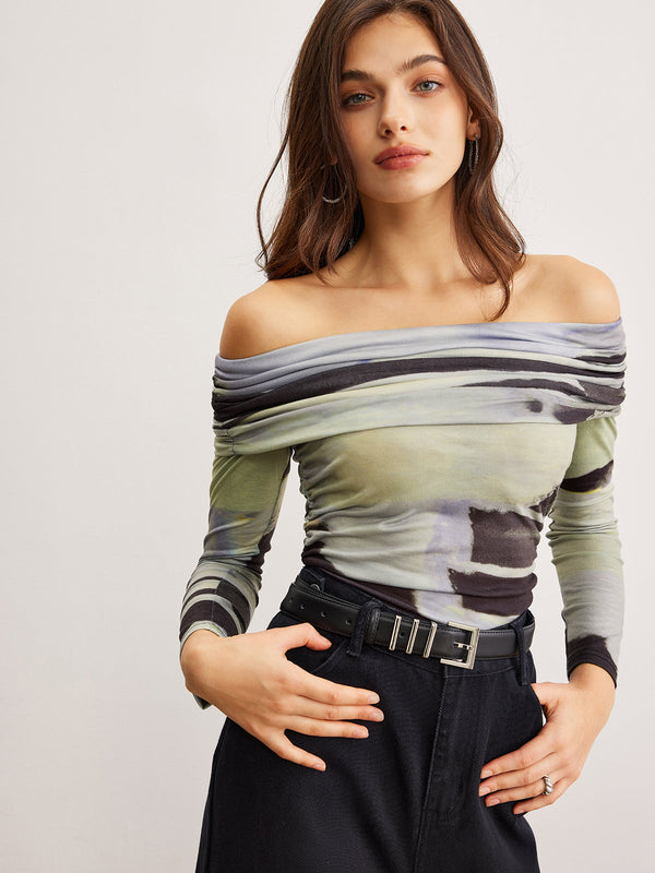 Omuz Açık Boya Baskılı Eşofman