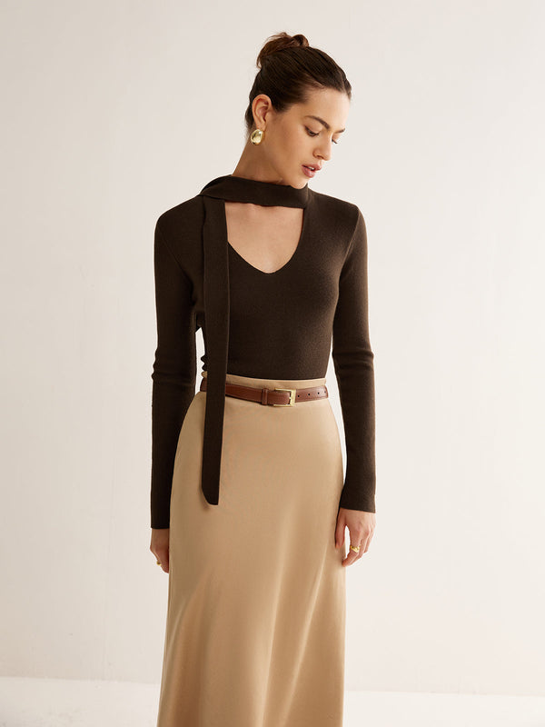 Bağcıklı Yaka İnce Örgü Üst