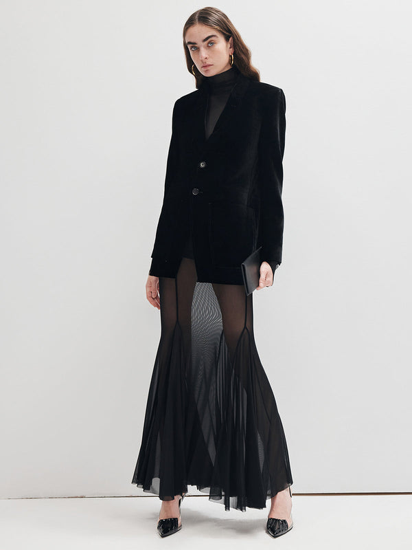 Fırfırlı Şeffaf Panel Uzun Etek