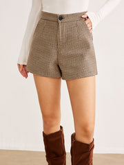 Houndstooth Düğmeli Şort