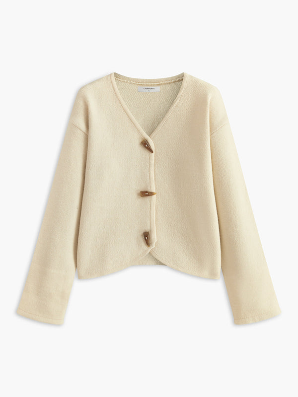 Romantik Düğmeli Drapeli Hırka